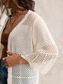 Nubod Plus Size Women's Hollow Out 3/4 Sleeve Design Thin Cardigan Sweater Casual Comfortable - White - View 8