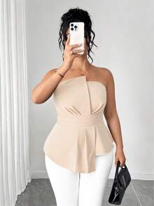 Elenzga Women's Plus Size Backless Fitted Shirt - Apricot - View 3