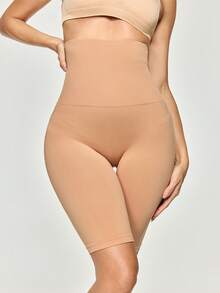 SHAPORA Pantalones cortos de mujer de cintura alta de unicolor que estilizan la figura - Caqui - Ver 5