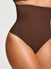 SHAPORA Fondo moldeador de unicolor de cintura alta para mujer - Café integral - Ver 3