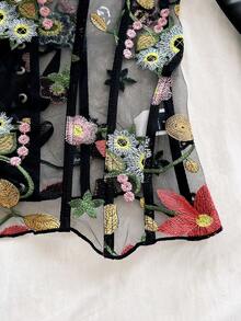 Soleia 大尺碼女款無肩帶黑色刺繡透明性感胸衣 - 黑色 - 查看 5