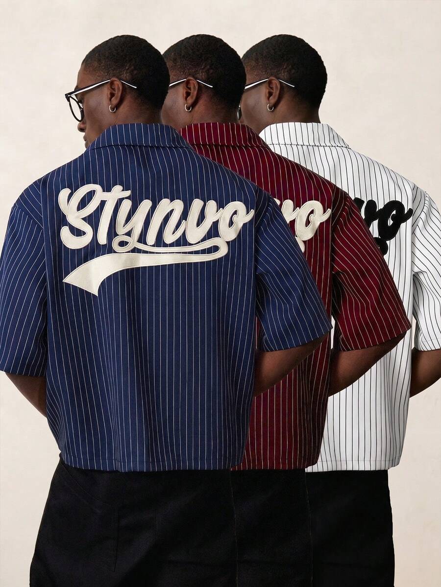 STYNVO 男士字母條紋短袖單排扣襯衫3件組 - 彩色 - 查看 1
