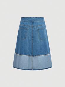 Sweetra Women's Plus Size Fashion Casual Patchwork Denim Skirt, Summer - Medium Wash - View 2