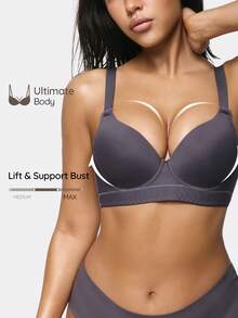 SHAPORA Women's Minimalist Solid Color Underwire Bra - Dark Grey - View 1