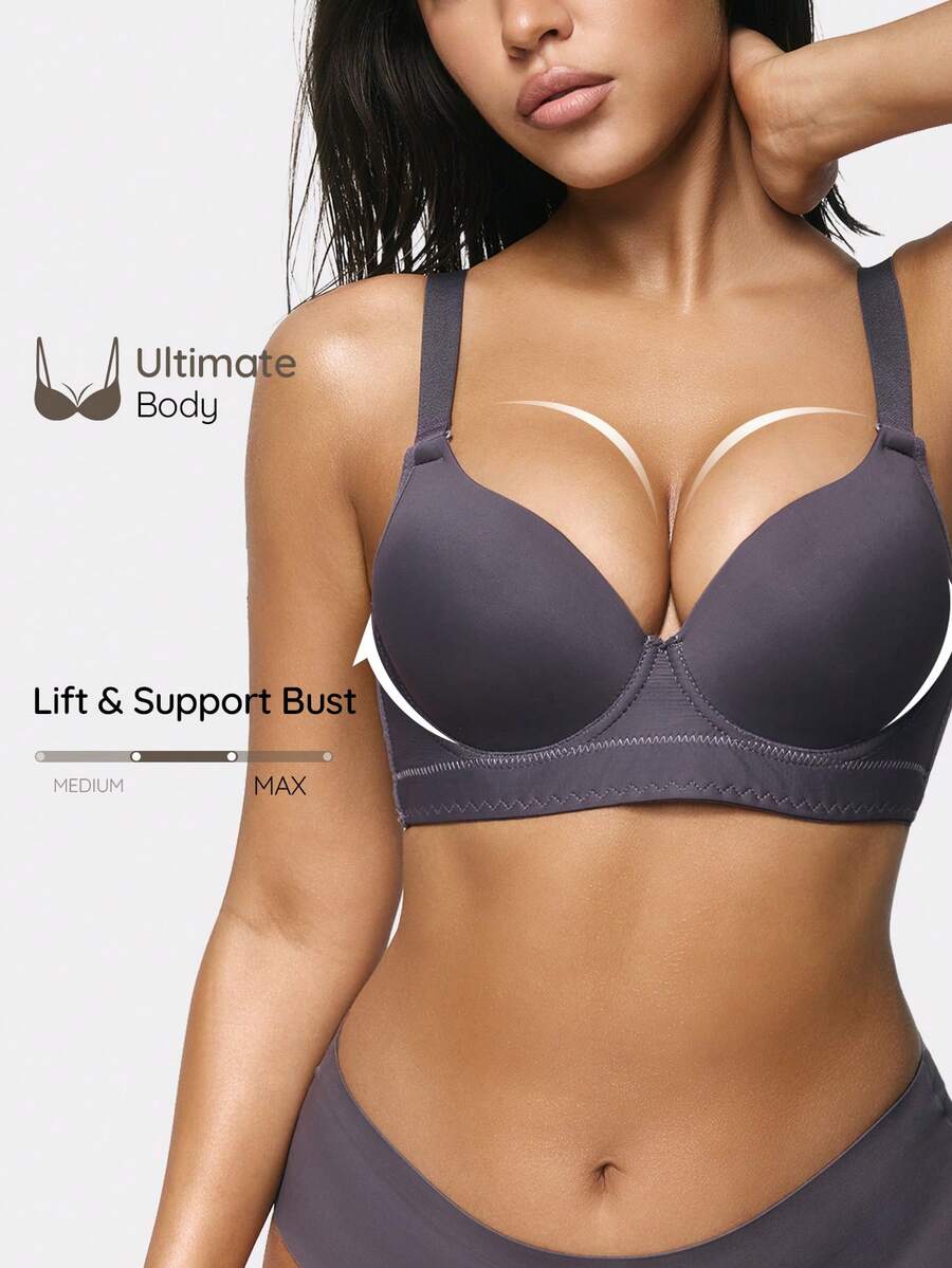 SHAPORA Women's Minimalist Solid Color Underwire Bra - Dark Grey - View 1