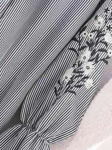 CosyJoli Plus Size Women's Casual Striped Long Sleeve Shirt, Embroidered Shirt, Button-Up Blouse Top - Black and White - View 5