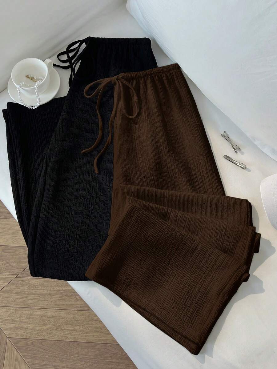 SHEIN Unity 夏季新款經典黑白配色,極簡休閒通勤風,百搭法式時尚寬鬆直筒女褲 - 彩色 - 查看 1