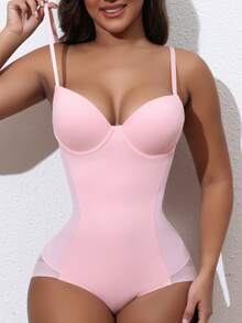 SHAPORA Bodys moldeadores de unicolor sin mangas para mujer talla grande (con aros) - Rosa - Ver 5