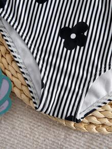 SHEIN Baby Girl Metal Shell Decor Floral Print Striped Color Block Cami One-Piece Swimsuit - Multicolor - View 5