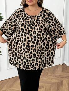 SHEIN CURVE+ Plus Size Valentine's Day Leopard Print Shirt - Multicolor - View 5
