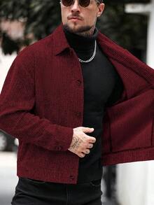 Manfinity CasualCool 男士素色襯衫領單排扣休閒日常百搭夾克外套 - 彩色 - 查看 3