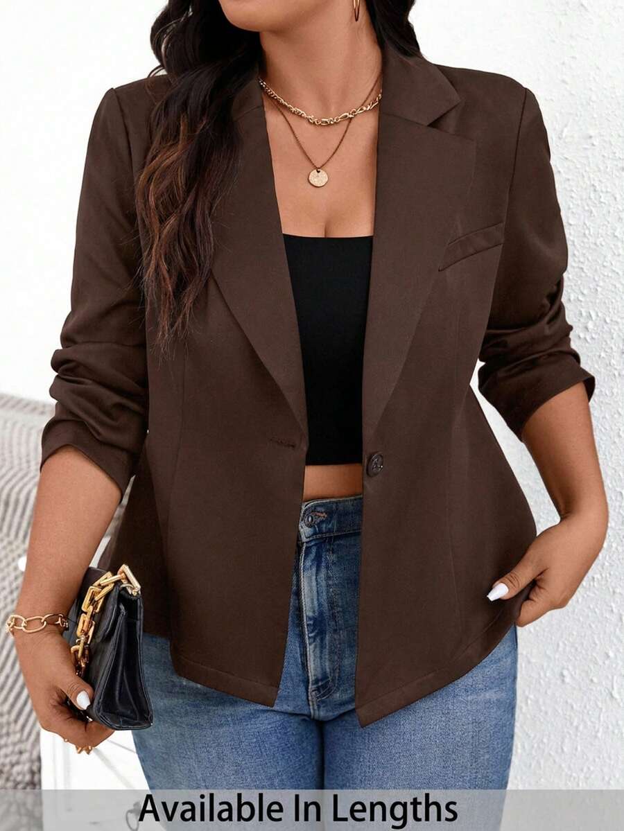 SHEIN PETITE CURVE 小碼大尺碼女款秋冬新款時尚休閒西裝外套 - 棕色 - 查看 1