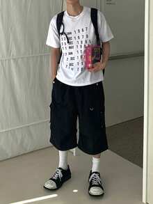 DAZY Men's Letter & Number Print Contrast Color Round Neck Short Sleeve T-Shirt Graphic Tee - White - View 3