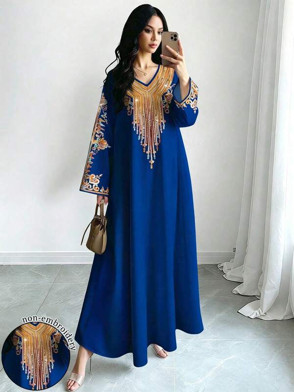 SHEIN Najma Vestido elegante de manga corta con cuello en V y estampado de lunares para mujer, primavera/verano