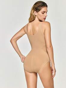 SHAPORA Women's Solid Color V-Neck Shapewear Jumpsuit - Apricot - View 3