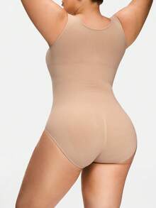 SHAPORA Body de mujer de talla grande de unicolor acanalado - Albaricoque - Ver 2