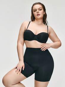 SHAPORA Plusstorlek Dam Enfärgade Höga Midjor Casual Mångsidiga Vardagskläder Shaping Shorts - Svart - Visa 6