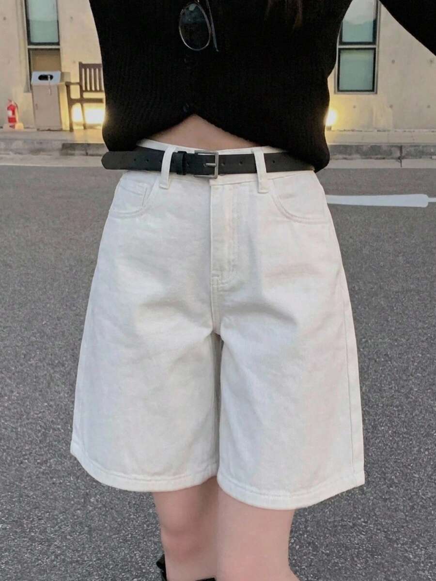 Livesso 女士夏季休闲牛仔百慕大短裤牛仔短裤 - 白色 - 查看 1