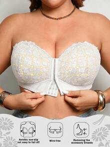 DesireSculpt Plus Size Black Non-Wired Sexy Lace Front Closure Push-Up Bra, 1pc - White - View 1
