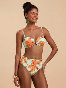 Travachic Damen Vintage Urlaub Blumenmuster Badeanzug Set, geeignet für Ausflüge, Strand, Kreuzfahrt Party - Verschiedenfarbig - Übersicht 3