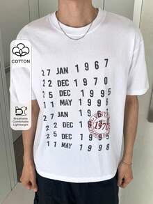 DAZY Men's Letter & Number Print Contrast Color Round Neck Short Sleeve T-Shirt Graphic Tee - White - View 8
