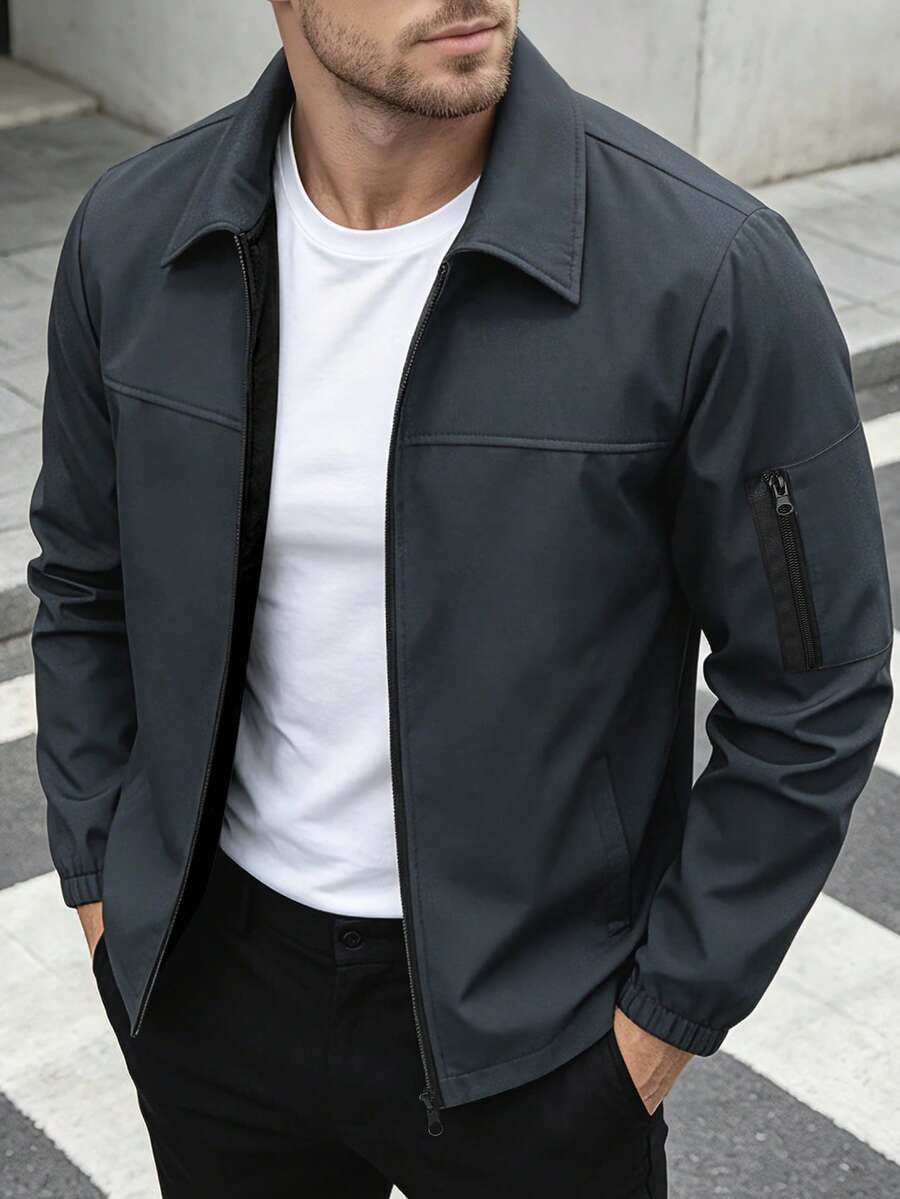 Manfinity Homme Chaqueta casual versátil de unicolor para hombre, ideal para ir al trabajo - Gris Oscuro - Ver 1