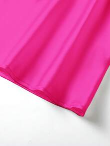 EMERY ROSE Camiseta de mujer de unicolor con escote en pico y decoración de diamante de imitación elegante - Rosa Fucsia - Ver 5