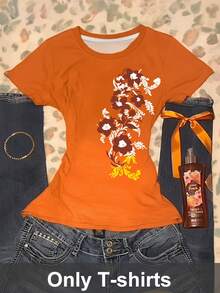 SHEIN Áo thun cổ tròn tay ngắn in họa tiết hoa thời trang thường ngày dành cho nữ, quà tặng cho bạn bè - trắng - Xem 1
