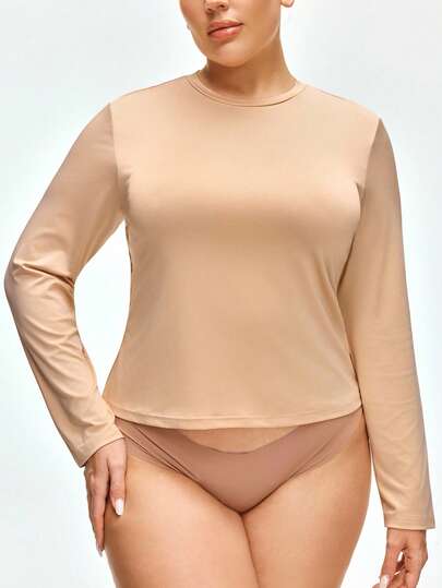 SHAPORA Top de pijama casual în culori solide, mărime plus, toamnă