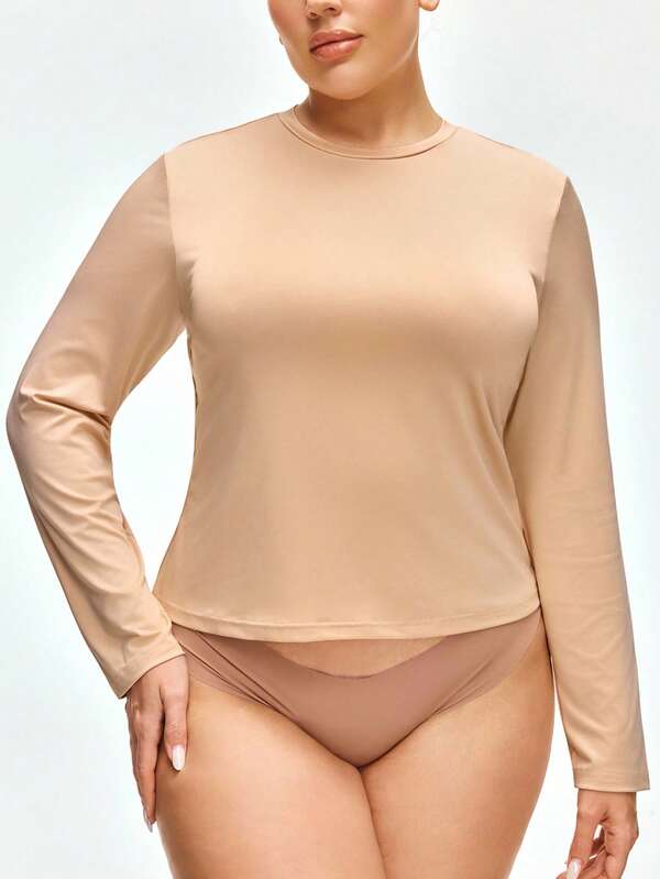 SHAPORA Top de pyjama casual grande taille, couleur unie, automne