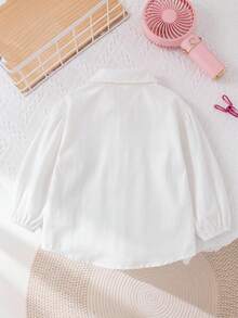 SHEIN 少女編織素色泡泡袖休閒襯衫 - 彩色 - 查看 3
