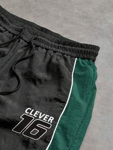 Sport MetroGents Pantalones deportivos largos para hombre con cordón, patrón de letras y números, bloques de color, para gimnasio - Multicolor - Ver 4