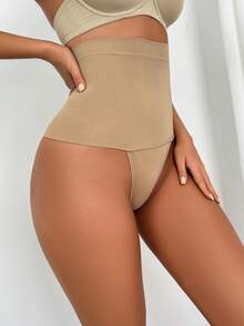SHEIN Women Solid Color Simple And Comfortable High Waist Tummy Control Underwear, Panty - Apricot - View 4