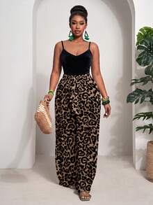 Slaydiva Casual Vintage Leopard Print Contrast Color Plus Size 2 Pieces Set, Suitable For Summer Music Festivals - Multicolor - View 3