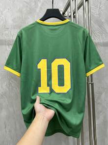 HIMLAND Áo thun Jersey cổ tròn tay ngắn in kỹ thuật số Brazil No.10 phối màu tương phản - màu xanh lá - Xem 2