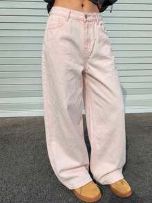 DAZY Vintage Loose Straight Leg Washed White Women Jeans - Pink - View 7
