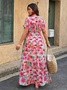 Weeklong Vestido de mujer talla grande con cuello en V profundo y estampado aleatorio - Multicolor - Ver 2