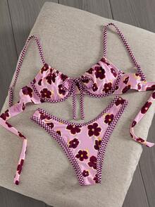 Swim Mod New Lemon Yellow Textured Bikini, Bow Knot Front, Underwire Support & High Leg Beach Swimwear - Multicolor - View 7