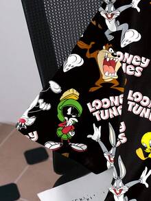 LOONEY TUNES X SHEIN Men's Casual Cartoon Letter Graphic Short Sleeve T-Shirt, Comfortable Summer Tee - White - View 4