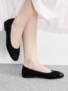 CUCCOO BIZCHIC Zapatos de mujer primavera y otoño con empalme, punta cuadrada y suela plana, zapatos de ante sencillos para ir al trabajo y compras - Negro -1 - Ver 5