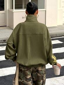 Muchica Army Green Knit Suede Women's Frog Button Design Thin Jacket - Army Green - View 2