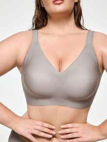 SHAPORA Plus Size Women's Seamless Gummy Bra, Soft Support Underwire Free Lightly Padded Push Up Bra (Single) - Dark Grey - View 4