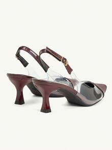 CUCCOO CHICEST Women's Red Pointed Toe Splicing Transparent High Heel Pumps Spring Shoes Spring Break Easter Prom Heels For Christmas Valentine's Day - Bordeaux - View 5