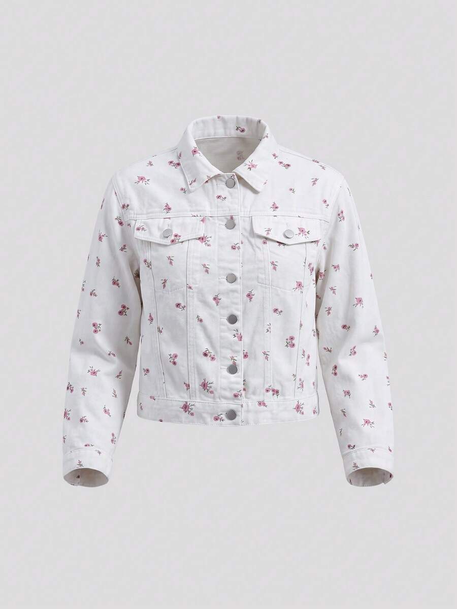 Sweetra Women's Floral Print Fashion Resort Single-Breasted Long Sleeve Jacket - White - View 1
