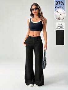 SHEIN PETITE New Style Autumn Winter Low-Waist Casual Personalized Suit Trousers - Black - View 4