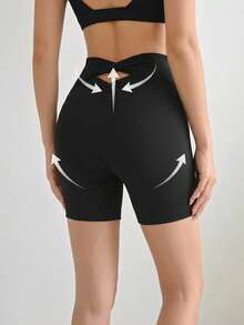 DAZY Shorts ajustados moldeadores de unicolor versátiles y casuales para mujer - Negro - Ver 3