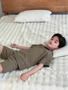 Dazy Kids 青少年男孩條紋短袖上衣與短褲家居服套裝 夏季 - 卡其色 - 查看 3