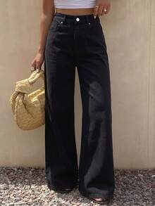 DAZY Women's Loose Casual Straight Leg Jeans, New Summer Style Y2K - Black - View 5