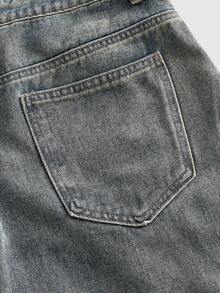 ROMWE MEN Jeans holgados con patrón bordado y corte curvo para hombre - Azul - Ver 5