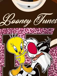 LOONEY TUNES X SHEIN 大码女式可爱时尚圆领短袖T恤 - 白色 - 查看 4